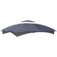 Outsunny 10' x 12' 2-Tier Gazebo Cover, Patio Gazebo Canopy Replacement with Drainage Holes for 84C-210 Series, Dark Blue(m-11)