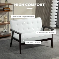 HOMCOM 44.5" 2 Seat Sofa for Bedroom, Modern Upholstered Loveseat with Button Tufted Back and Wood Legs, Cream White(m-4)