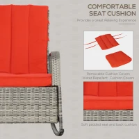 Outsunny Outdoor Wicker Rocking Chair with Cushion, Patio PE Rattan Recliner Chair with Adjustable Footrest, Armrests, Red(m-6)