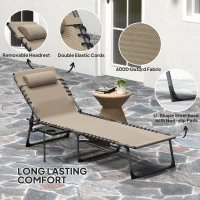Outsunny Folding Outdoor Chaise Lounge Chair Tanning Chair with 5-Level Adjustable Back, Side Table, Pillow, Pocket, Beige(m-5)
