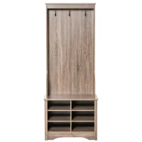 HOMCOM Coat Rack Wooden Hall Tree Storage Organizer Shoe Bench with Rack 3 Hooks for Hallway Foyer Bedroom Living Room Brown(m-11)