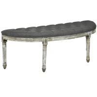 HOMCOM Vintage Semi-Circle End of Bed Bench, Upholstered Bedroom Entryway Bench with Tufted Linen-Touch Fabric with Rubberwood Legs, Gray(m-1)