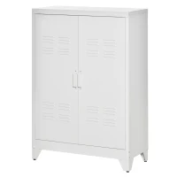 HOMCOM Metal Storage Cabinet, Industrial Sideboard Buffet Cabinet with 2 Louvered Doors, Adjustable Shelves, White(m-11)