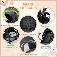 Qaba Lightweight Baby Stroller with One-Click Fold, Toddler Travel Stroller with Adjustable Backrest Footrest, Compact Stroller with All Wheel Suspension, Sun Canopy, Black(m-7)