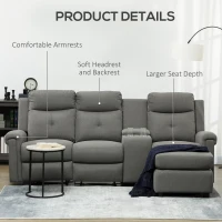 HOMCOM L-Shaped Sofa, Manual Reclining Sectional with Chaise Ottoman, Storage Console, Cup Holders, USB Charging, Gray(m-8)