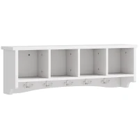 HOMCOM Coat Rack Wall Mount with Shelf, 28" Wall Coat Rack with 5 Hooks and 4 Compartments for Living Room, Entryway, White(m-2)