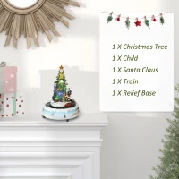 HOMCOM Animated Christmas Village Scene, Pre-Lit Musical Holiday Decoration with LED Lights, Center Tree, Rotating Train and Santa Claus(m-4)