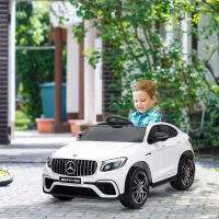 Aosom 12V/7AH Kids Ride on Car, Mercedes Benz AMG GLC63S Coupe, Electric Car with Remote Control, Handle, 2 Speed, with Music, Electric Light, Easy to Move, White(m-8)