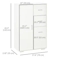HOMCOM Storage Cabinet with 2 Drawers and 2 Cabinet Free Standing, Kitchen Cabinet Sideboard Buffet Table for Living Room, White(m-3)