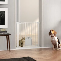 PawHut 30"-32" Extra Wide Pet Gate Barrier with Small Door, 30"H Dog Gate with Safety Gate Barrier, Stair Pressure Fit, White(m-8)