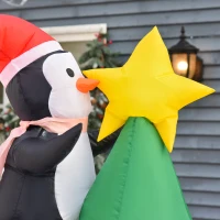 HOMCOM 6ft Inflatable Christmas Tree Decorations with Santa and Penguin, Outdoor Blow-Up Yard Christmas Decor with LED Lights Display(m-8)