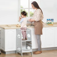 HOMCOM Kids Kitchen Stool with Adjustable Height, Counter Step Stool for Toddlers for Kids, Grey(m-2)