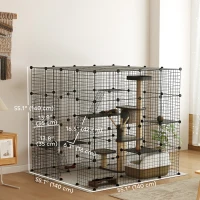 PawHut 4-Tier 55" Cat Cage Indoor with Platforms, Ramps, Accessories, for 1-3 Cats, Indoor Use, Black(m-3)