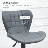 HOMCOM Bar Stools Set of 2, Adjustable Height Swivel Bar Chairs, PU Leather Upholstered Kitchen Counter Stools with Wide Seat, Back and Footrest, Grey(m-6)