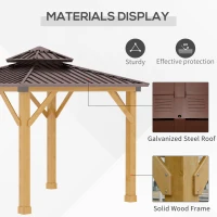 Outsunny 10' x 10' Hardtop Gazebo with Galvanized Steel Double Roof, Wooden Frame, Permanent Pavilion with Ceiling Light Hook, for Garden, Patio, Backyard(m-4)