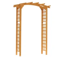 Outsunny 7.5FT Wood Garden Arch Trellis, Outdoor Walkway Round Pergola Style Arbor for Decorative Climbing Plants, Patio, Lawn, Backyard Party, Ceremony Decoration Accessories, Yellow(m-14)
