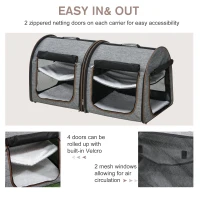 PawHut 39" Portable Soft-Sided Cat Carrier, Cat Kennel, Travel Dog Crate with Divider, Two Compartments, Soft Cushions & Storage Bag, Easy to Fold, Light Gray(m-6)