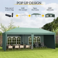 Outsunny 10' x 20' Pop Up Canopy Tent with 4 Sidewalls, Instant Gazebo with Carry Bag for Garden, Patio, Green(m-4)