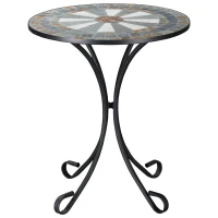 Outsunny Mosaic Patio Table 24 Inch Outdoor Round Side Table Plant Stand for Garden, Yard, Lawn or Indoor, White and Green(m-2)