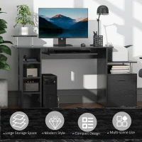 HOMCOM Wood Computer Desk Table Laptop Workstation with Storage Shelf Drawer Office Home Black(m-6)