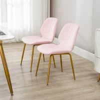 HOMCOM Modern Dining Chairs Set of 2, Upholstered Dining Room Chairs with Backrest, Padded Seat and Steel Legs, Pink(m-7)