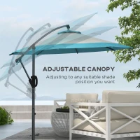 Outsunny 10 FT Cantilever Umbrella, Round Hanging Offset Umbrella with Crank, Tilt and Cross Base for Garden, Backyard, Blue(m-5)