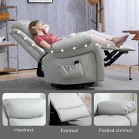 HOMCOM PU Leather Reclining Chair with Vibration Massage Rocker, Swivel Base, Rocking Function, Remote Control, Light Grey(m-9)