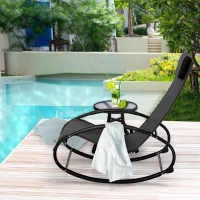 Outsunny Pool Lounger, Outdoor Rocking Lounge Chair for Sunbathing, Pool, Beach, Porch with Pillow & Cool Mesh, Sun Tanning Rocker, Black(m-2)