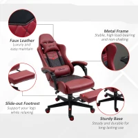 Vinsetto Racing Gaming Chair Diamond PU Leather Office Gamer Chair High Back Swivel Recliner with Footrest, Lumbar Support, Adjustable Height, Red(m-7)