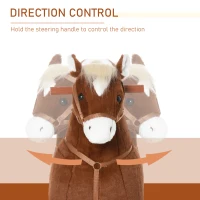 Qaba Kids Rocking Horse Walking Horse with Wheels, Large Size Moving Hobby Horse Ride on Toy Gift for Children 5-16 Years(m-4)