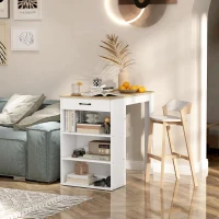 HOMCOM Bar Table with Drawer and 3 Storage Shelves, Bar Height Table, High Top Pub Table for Home Bar, Kitchen, Grey(m-8)