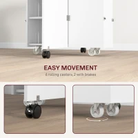 HOMCOM Folding Dining Table with Storage, Drop Leaf Kitchen Table on Wheels with Box, Shelves and Towel Racks, White(m-7)