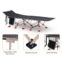 Outsunny Folding Camping Cots for Adults with Carry Bag, Side Pocket, Outdoor Portable Sleeping Bed, 330 lbs. Capacity, Black(m-5)