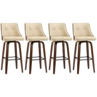 HOMCOM Bar Height Bar Stools, PU Leather Swivel Barstools with Footrest and Tufted Back, Set of 4, Beige(m-11)