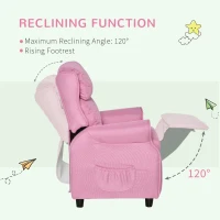 Qaba Kids Recliner Chair Children Sofa Angle Adjustable Single Lounger Armchair Gaming Chair with Footrest 2 Side Pockets for 3-5 Years, Light Pink(m-5)