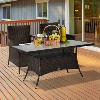 Outsunny Garden Dining Table, Patio Rattan Dining Table with Glass Top, Storage Shelf for Yard, 59" x 34" x 29", Brown(m-8)