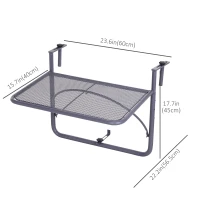 Outsunny Adjustable Balcony Hanging Railing Table, Metal Mounting Mini Wall Desk Storage Rack, Outdoor Flower Stand Serving Table Rectangle, Grey(m-3)