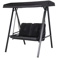 Outsunny 2-Seater Outdoor Porch Swing with Adjustable Canopy, Patio Swing Chair for Garden, Poolside, Backyard, Black(m-2)