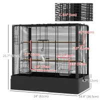PawHut 22" Bird Cage for Budgie Finches Canaries Love Birds with Wooden Stands, Slide-Out Tray, Handles, Food Containers, Black(m-3)