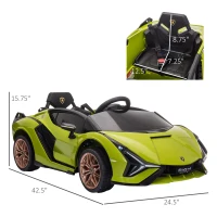 Aosom 12V Lamborghini SIAN Licensed Electric Car for kids with Remote Control, Horn, Music, & Headlights, Green(m-3)