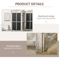 HOMCOM 4 Panel Room Divider, 5.6' Tall Farmhouse Style Folding Indoor Portable Wood Privacy Screen with Black Boards, Hinged Freestanding Partition Wall Dividers for Home Office, Natural(m-6)