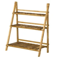 Outsunny 3-Tier Folding Plant Stand, 32'' x 15'' Wooden Indoor Plant Shelf Display Stand, for Corner Balcony Garden Patio(m-11)