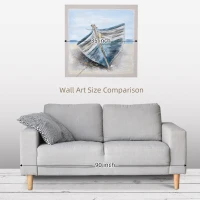 HOMCOM Boat Wall Art Hand-Painted Canvas Painting Beach Artwork Modern Framed Prints for Living Room Bedroom Decor Blue, 35.5" x 35.5"(m-6)