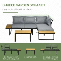Outsunny 3 Piece Patio Furniture Set with Cushions, Aluminum Frame Outdoor Conversation Sofa Set w/ Two Loveseats and Wood Grain Plastic Top Coffee Table/Side Table, Dark Gray(m-4)