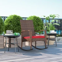 Outsunny Outdoor PE Rattan Rocking Chair, Garden Glider Rocking Chair, Wicker Patio Chair Set with Armrest and Cushion, Wine Red(m-8)