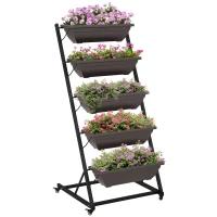 Outsunny 5-Tier Vertical Raised Garden Planter with 5 Boxes, Wheels, Outdoor Plant Stand for Vegetable Flowers, Brown(m-11)