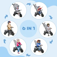 Qaba 6 in 1 Tricycle for Toddler 1-5 Years with Parent-Push Handle, Grey(m-4)