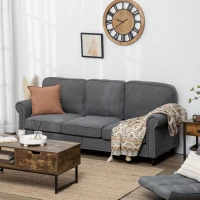 HOMCOM 3-Seater Sofa Couch, 81" Modern Upholstered Linen Fabric Sofa with Rubberwood Legs, Nailhead Trim and Rolled Arms for Living Room, Bedroom and Apartment, Grey(m-1)