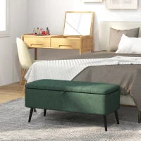 HOMCOM 40" Ottoman with Storage, Linen Upholstered Storage Ottoman Bench with Steel Legs for Living Room, Bedroom Dark Green(m-8)