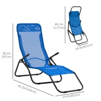 Outsunny Foldable Patio Lounge Chair, Outdoor Beach Lounger with Breathable Mesh Fabric, Zero Gravity Chair with Reclining, Footrests, and Armrests, for Garden, Pool, Blue(m-3)